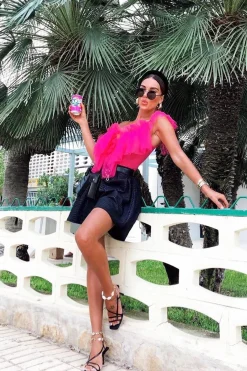 Rebellious Fashion Pink Tulle Ruffle Bodysuit - Irelia