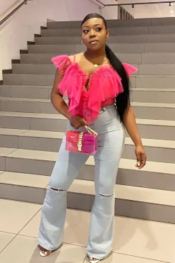 Rebellious Fashion Pink Tulle Ruffle Bodysuit - Irelia