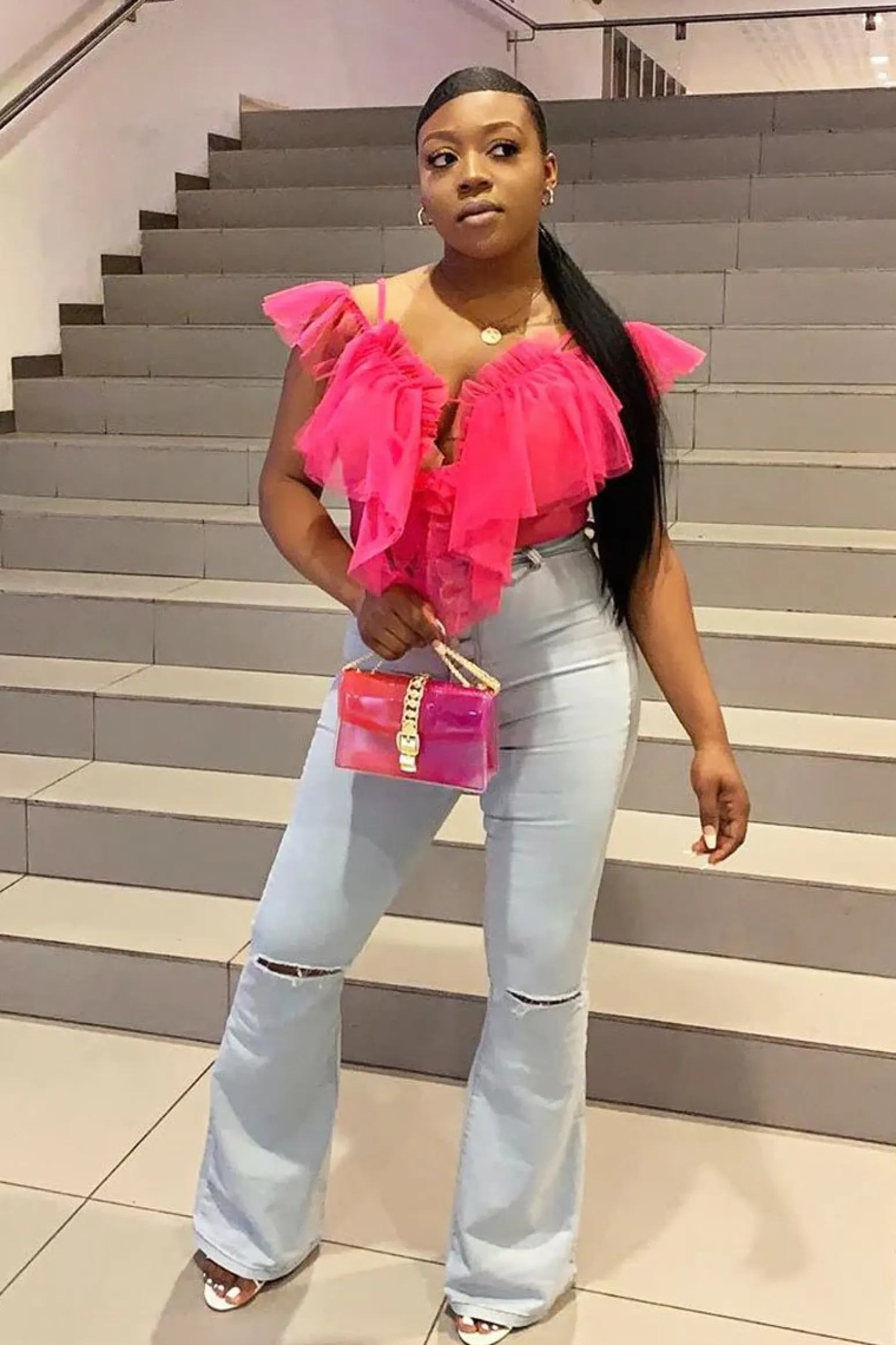 Rebellious Fashion Pink Tulle Ruffle Bodysuit - Irelia