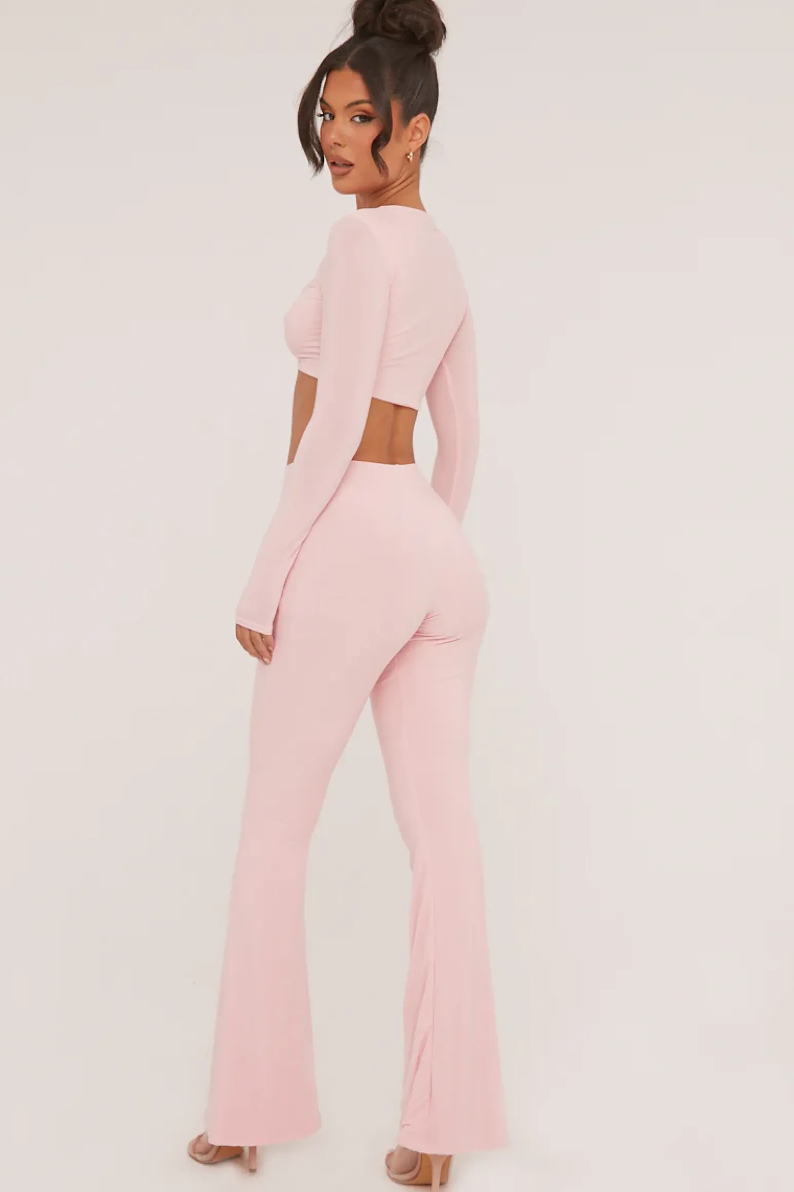 Rebellious Fashion Pink Twist Detail Cropped Top & Wide Leg Trousers - Matilda