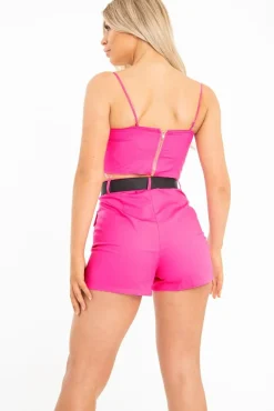 Rebellious Fashion Pink Utility Pocket Crop Top and Shorts Co-ord - Juri