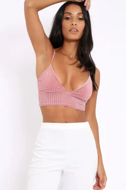 Rebellious Fashion Pink Velvet Striped Bralet - Elina