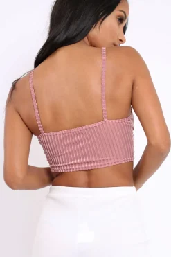 Rebellious Fashion Pink Velvet Striped Bralet - Elina