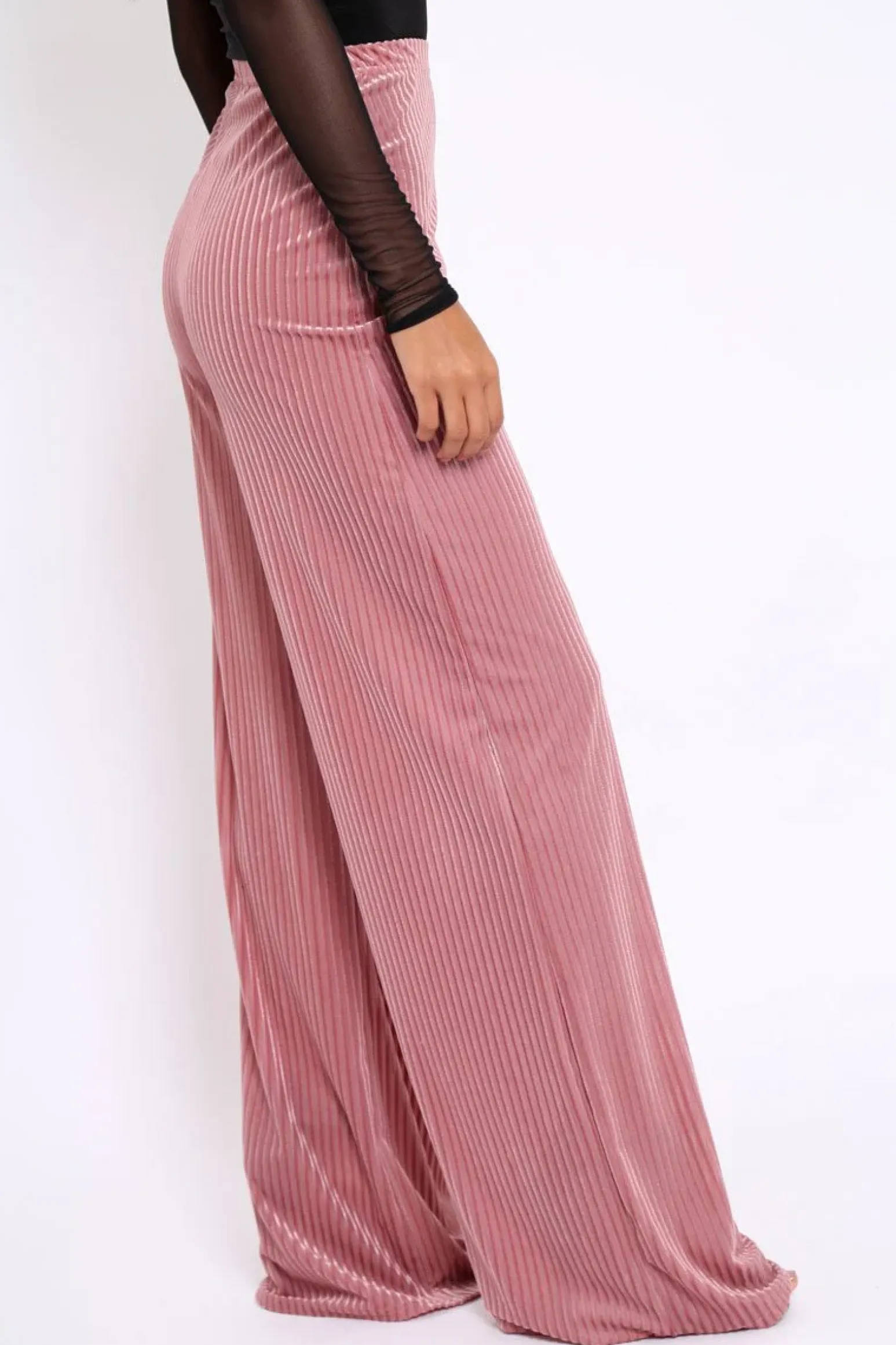 Rebellious Fashion Pink Velvet Striped Trousers - Trudy