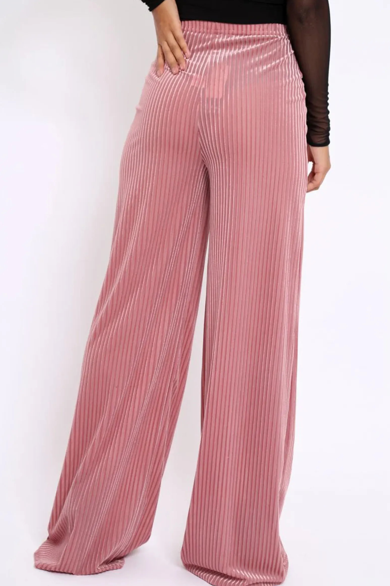 Rebellious Fashion Pink Velvet Striped Trousers - Trudy