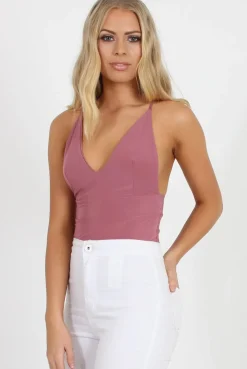 Rebellious Fashion Pink V Front Bodysuit - Jill