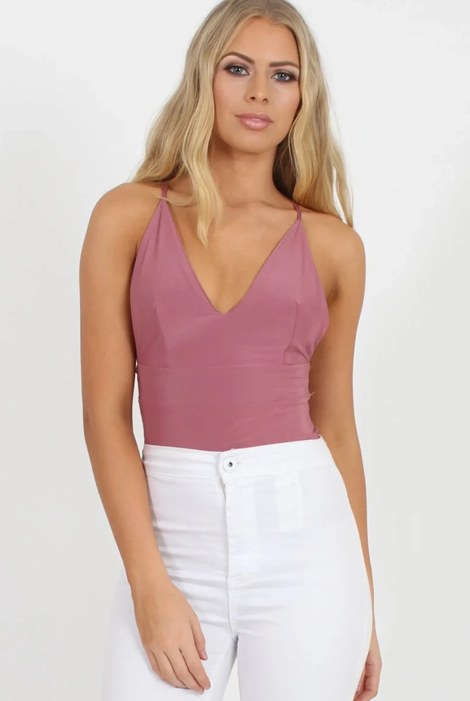 Rebellious Fashion Pink V Front Bodysuit - Jill