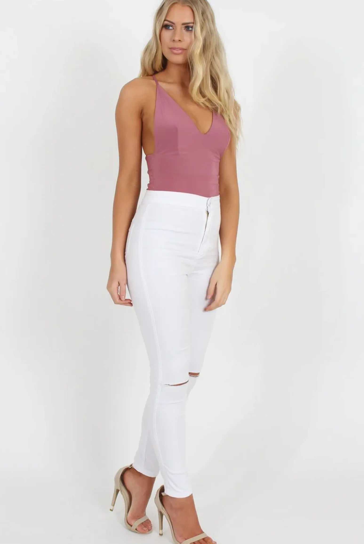 Rebellious Fashion Pink V Front Bodysuit - Jill