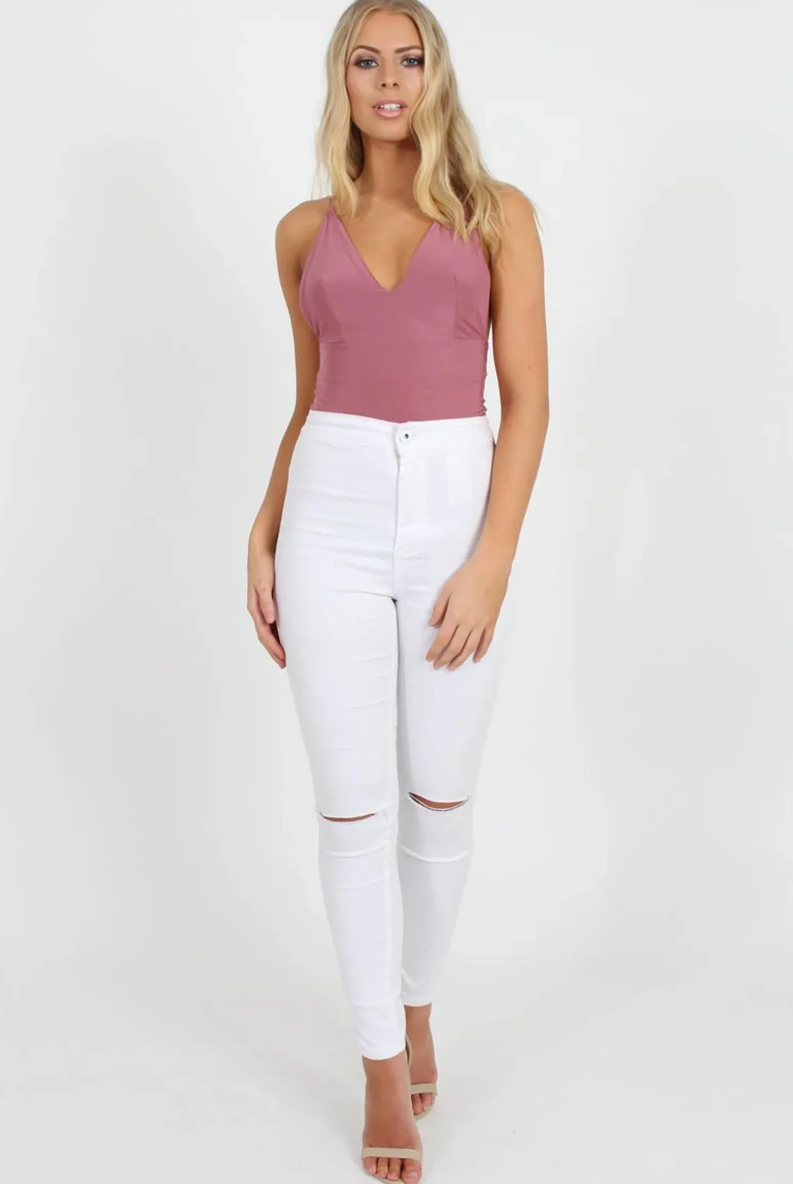 Rebellious Fashion Pink V Front Bodysuit - Jill
