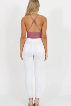 Rebellious Fashion Pink V Front Bodysuit - Jill