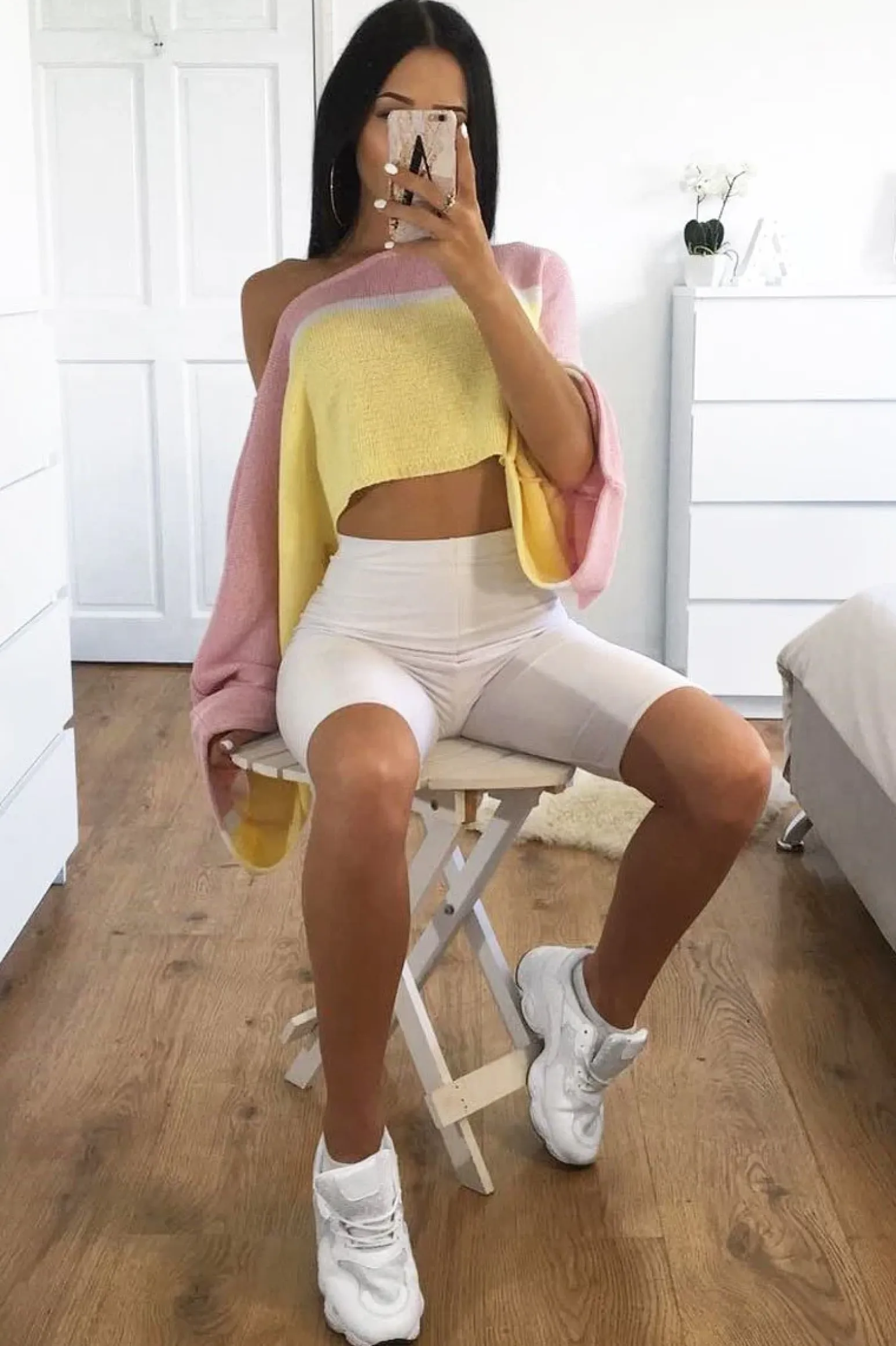 Rebellious Fashion Pink White and Yellow Stripe Contrast Jumper - Emylee