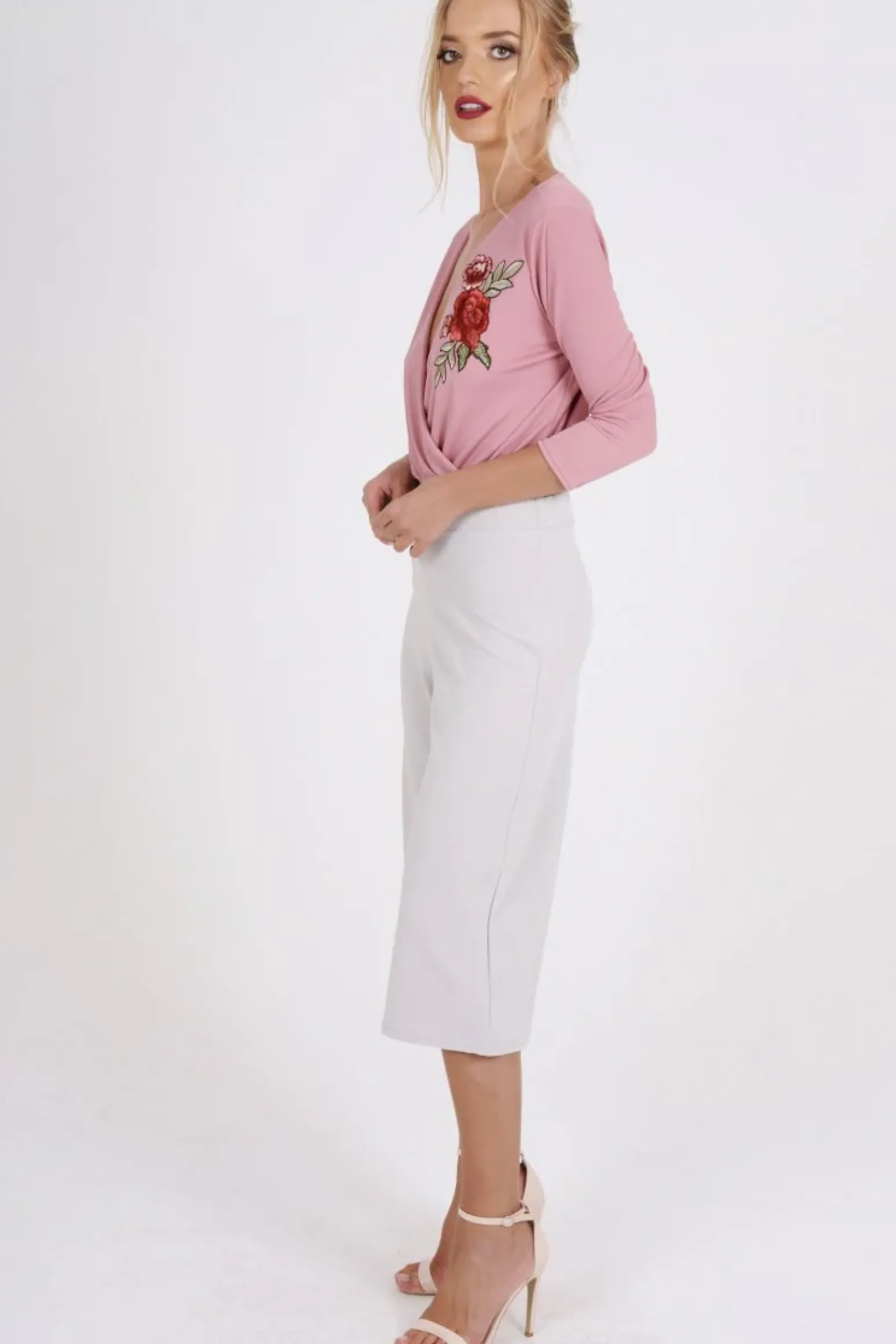 Rebellious Fashion Pink Wrap Around Embroidered Bodysuit - Roisin