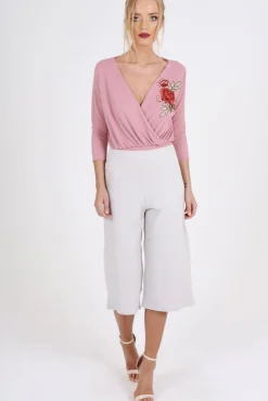 Rebellious Fashion Pink Wrap Around Embroidered Bodysuit - Roisin
