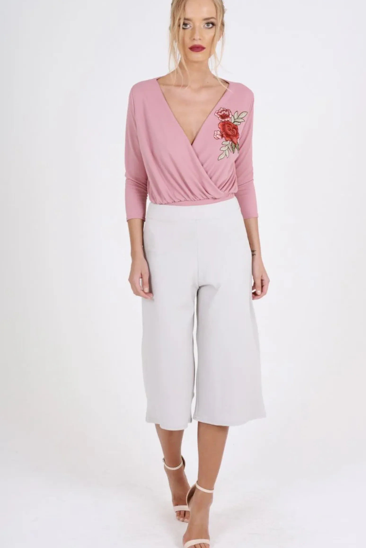 Rebellious Fashion Pink Wrap Around Embroidered Bodysuit - Roisin