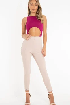 Rebellious Fashion Plum Cut Out Racer Neck Sleeveless Bodysuit - Kourtney