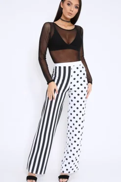 Rebellious Fashion Polka Dot and Stripe Mix Print Trousers - Odelia