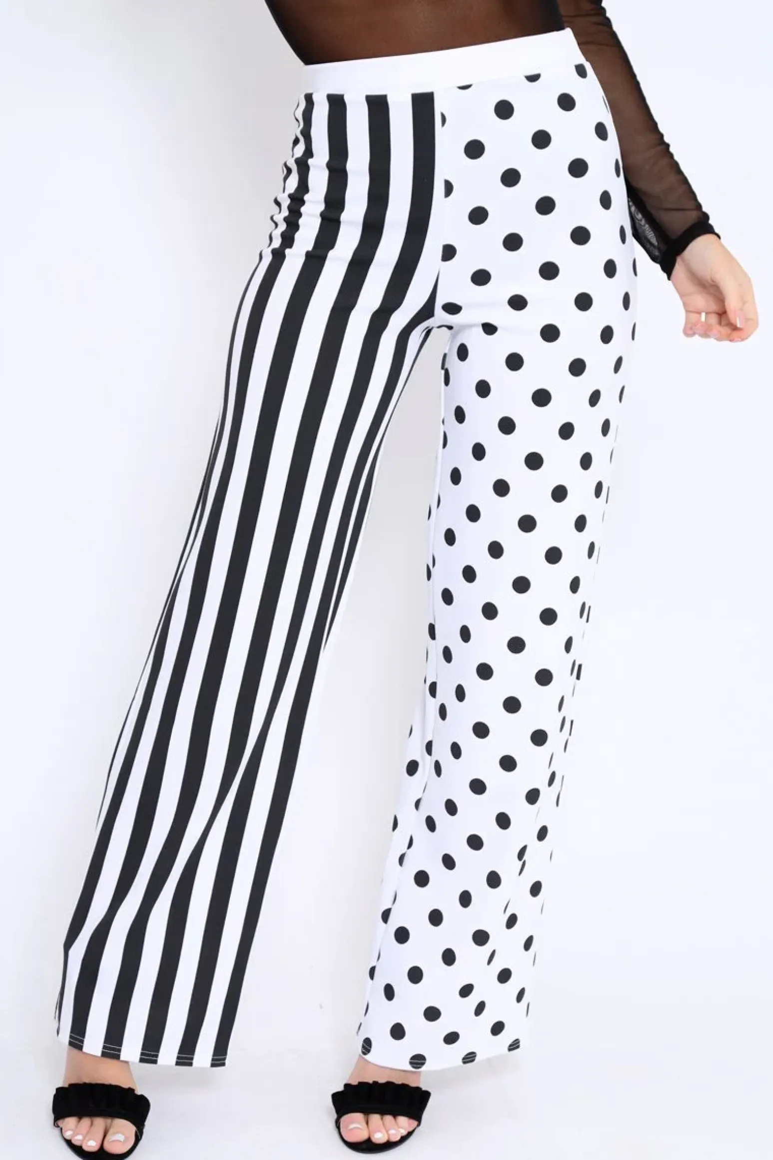 Rebellious Fashion Polka Dot and Stripe Mix Print Trousers - Odelia