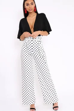 Rebellious Fashion Polka Dot Paper Bag Tie Waist Wide Leg Trousers - Kennedy