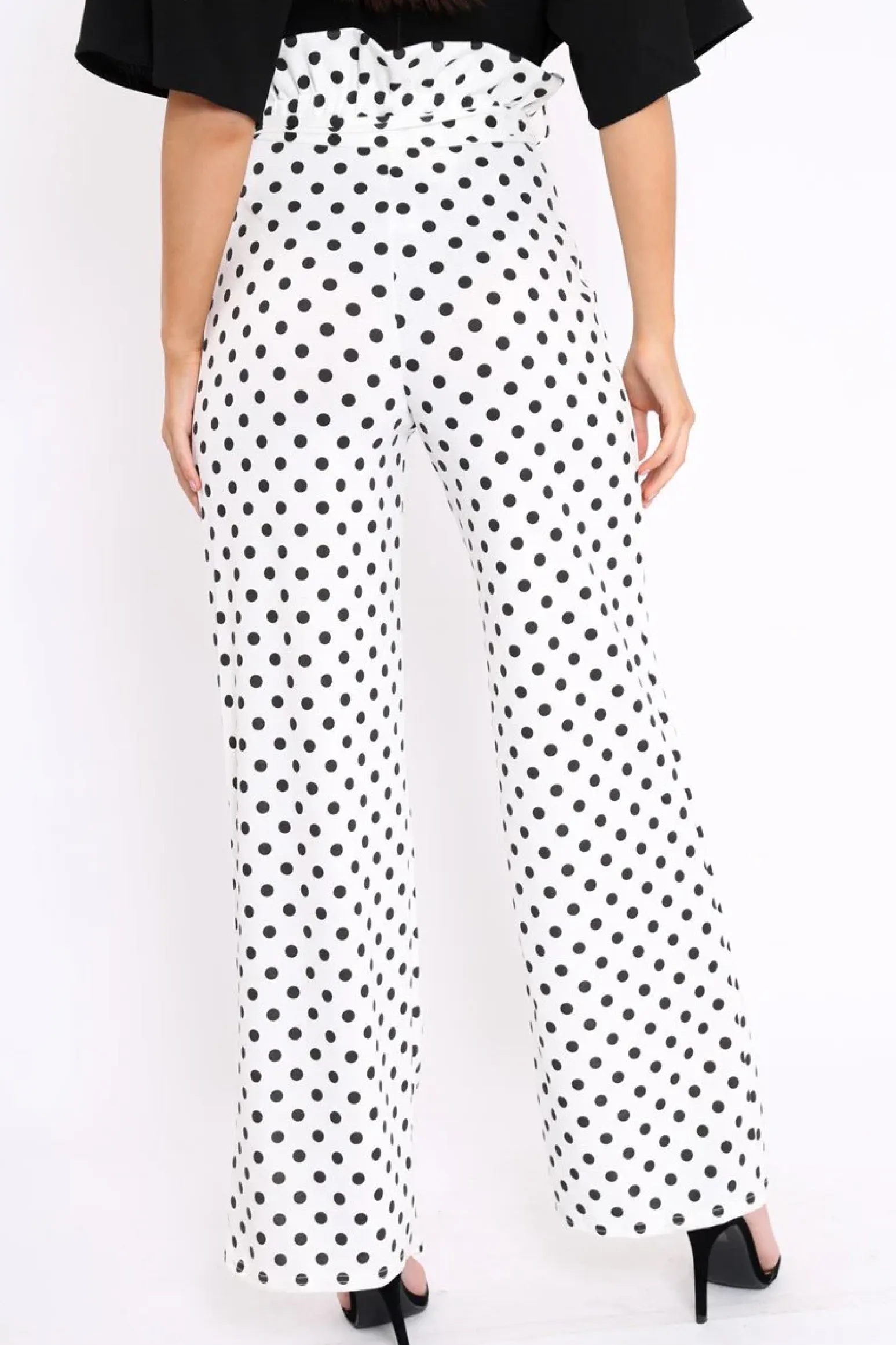 Rebellious Fashion Polka Dot Paper Bag Tie Waist Wide Leg Trousers - Kennedy