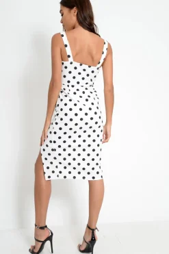 Rebellious Fashion Polka Dot Split Hem Midi Dress - Carleah