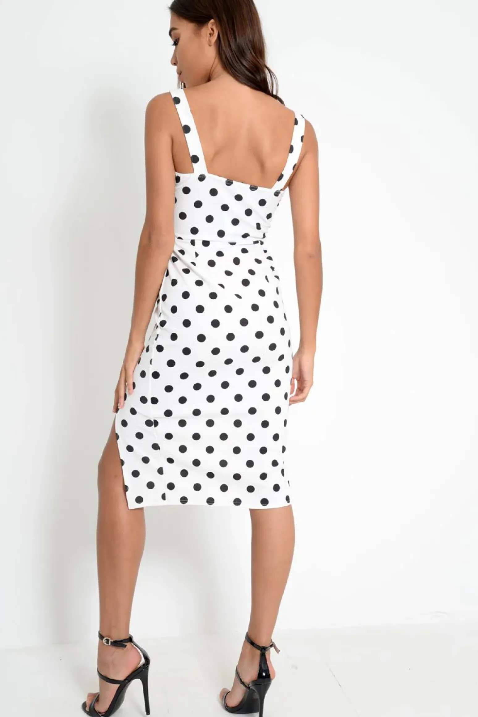Rebellious Fashion Polka Dot Split Hem Midi Dress - Carleah