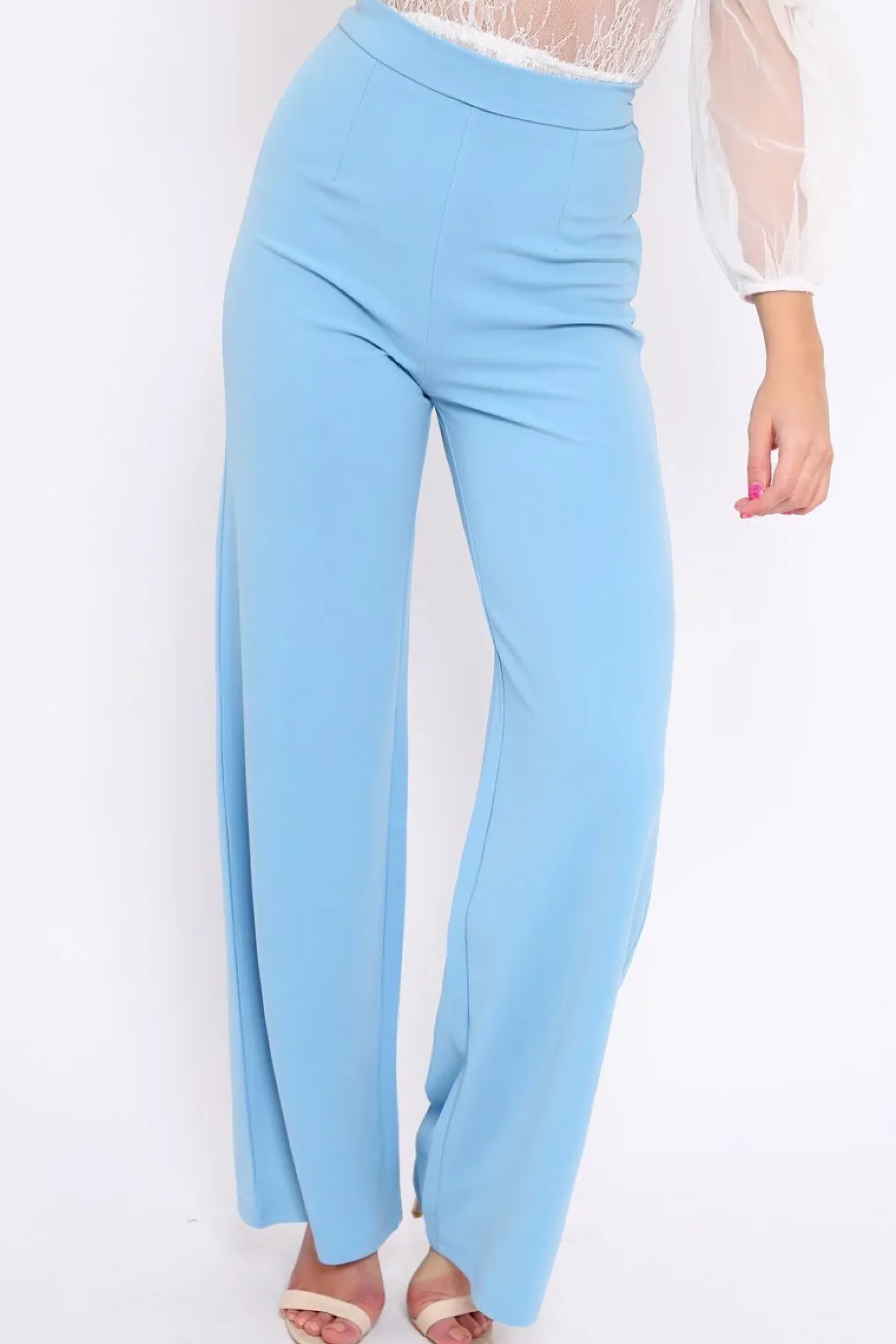 Rebellious Fashion Powder Blue High Waist Flare Trousers -Tisha