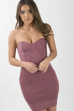 Rebellious Fashion Purple Bandage Textured Bandeau Mini Dress - Megan