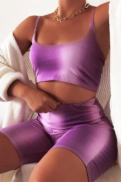 Rebellious Fashion Purple Ombre Crop Top Cycling Shorts Co-ord - Gillie