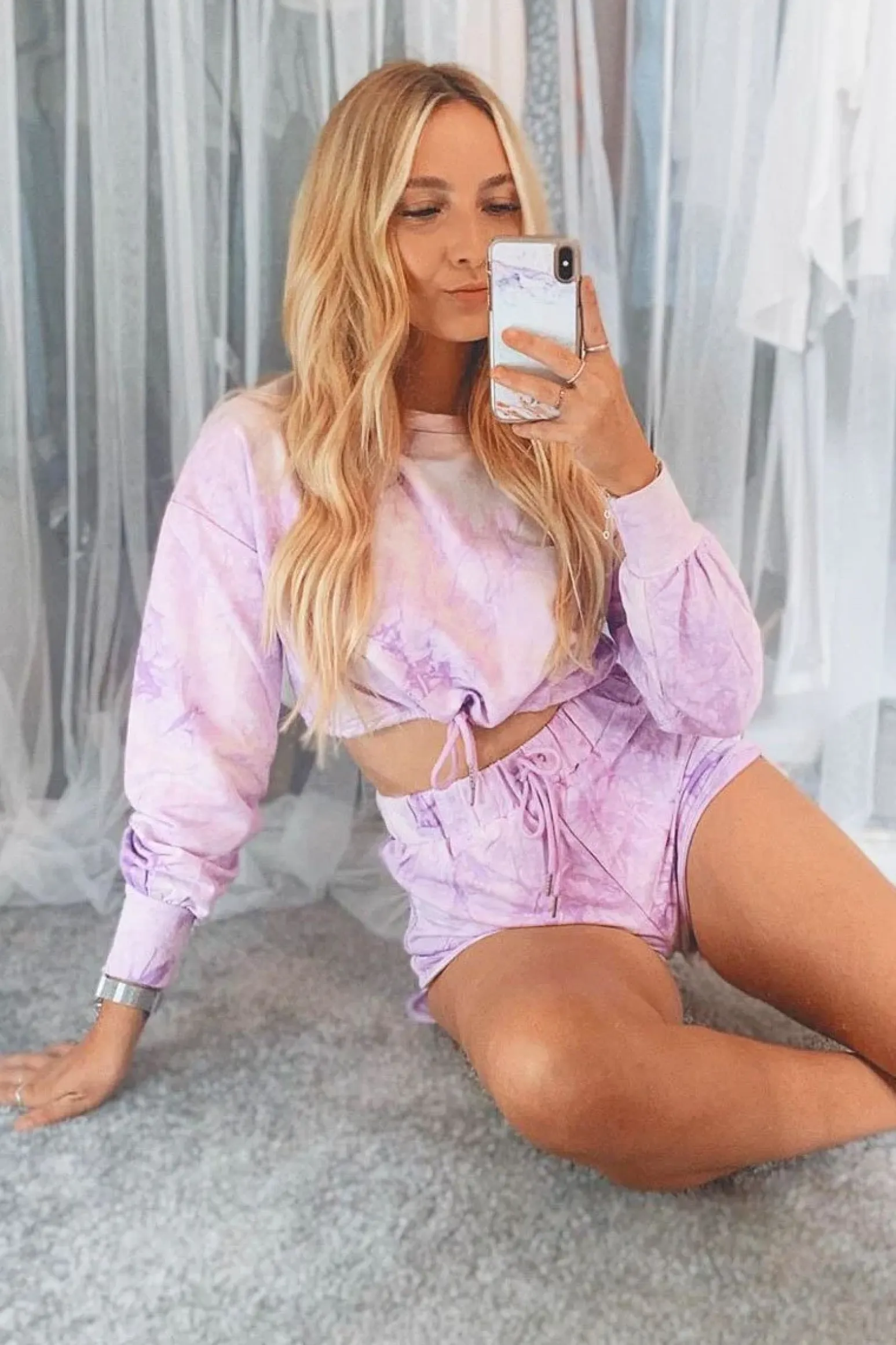 Rebellious Fashion Purple Tie Dye Sweatshirt Shorts Loungewear Set - Jessa
