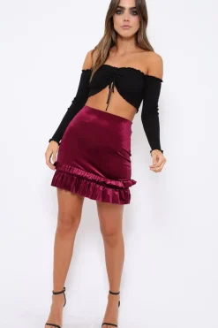 Rebellious Fashion Purple Velvet Frill Hem Mini Skirt - Vicky