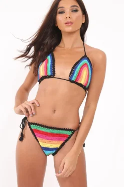 Rebellious Fashion Rainbow Stripe Crochet Bikini - Michla
