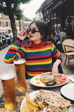 Rebellious Fashion Rainbow Stripe Turtleneck Long Sleeve Jumper - Jonie