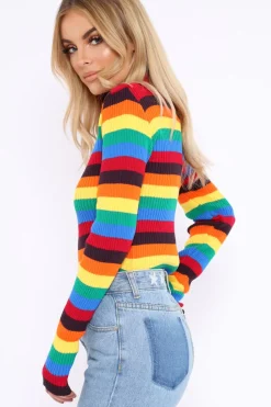 Rebellious Fashion Rainbow Stripe Turtleneck Long Sleeve Jumper - Jonie