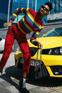 Rebellious Fashion Rainbow Stripe Turtleneck Long Sleeve Jumper - Jonie