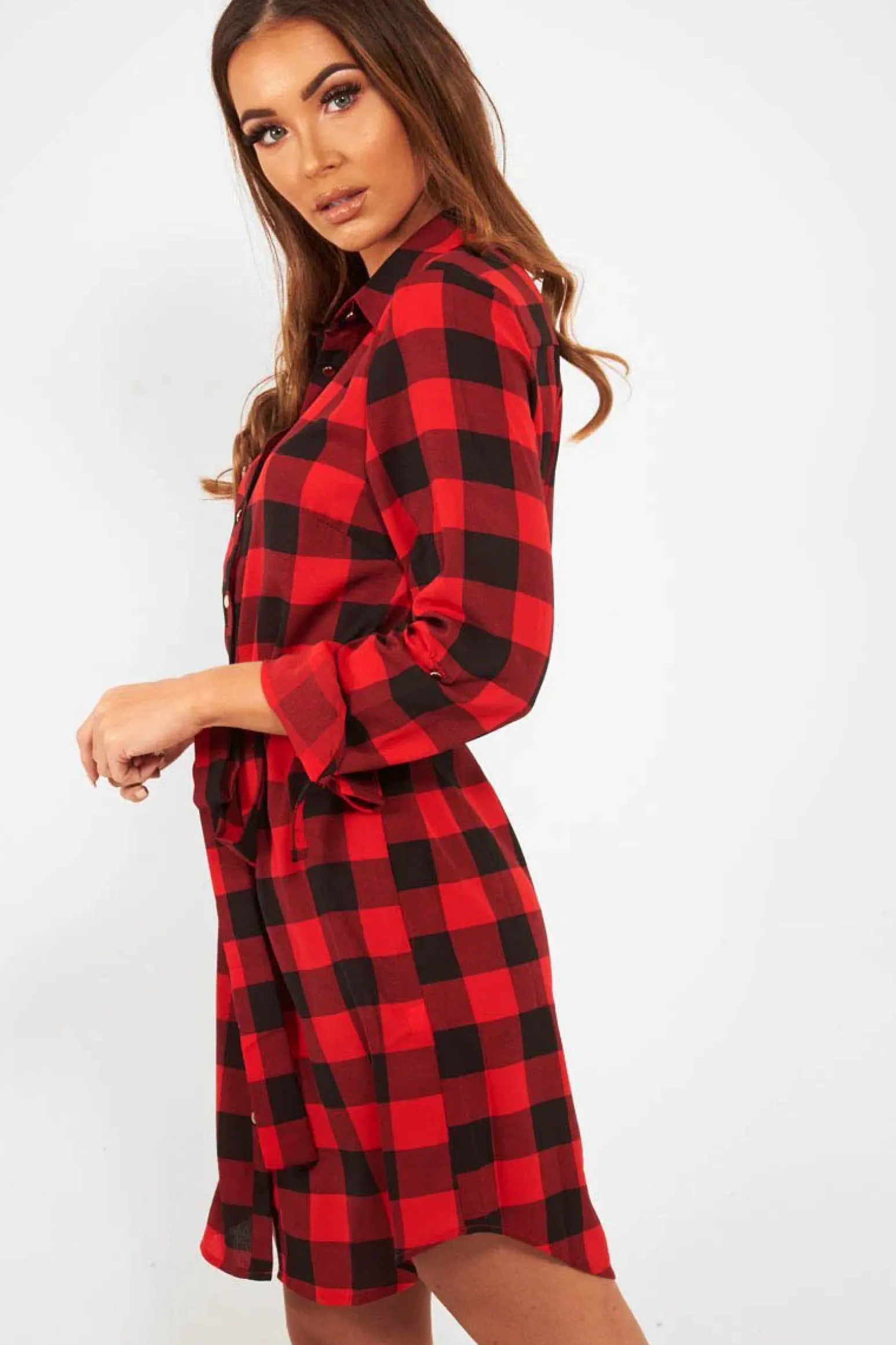 Rebellious Fashion Red Black Check Chiffon Shirt Dress - Elyzah