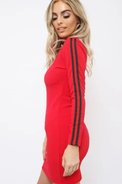 Rebellious Fashion Red bodycon dress with stripe detail - Bryonna