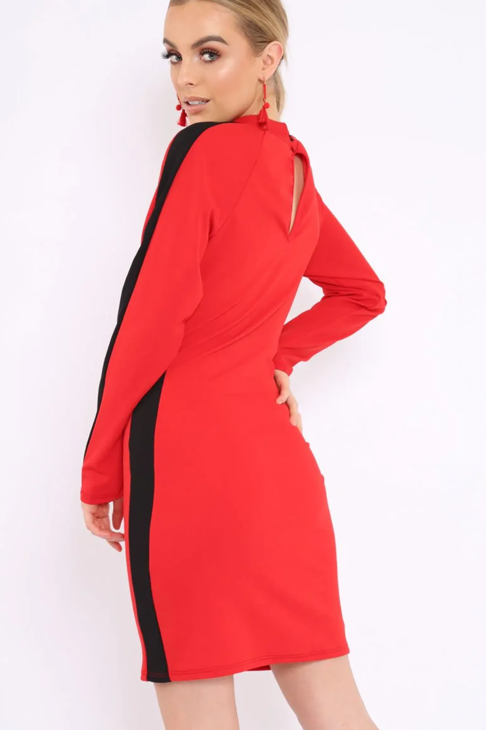 Rebellious Fashion Red Side Black Striped Cut Out Dress - Layia