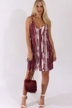 Rebellious Fashion Red & White Pattern Pleated Dress - Cherry