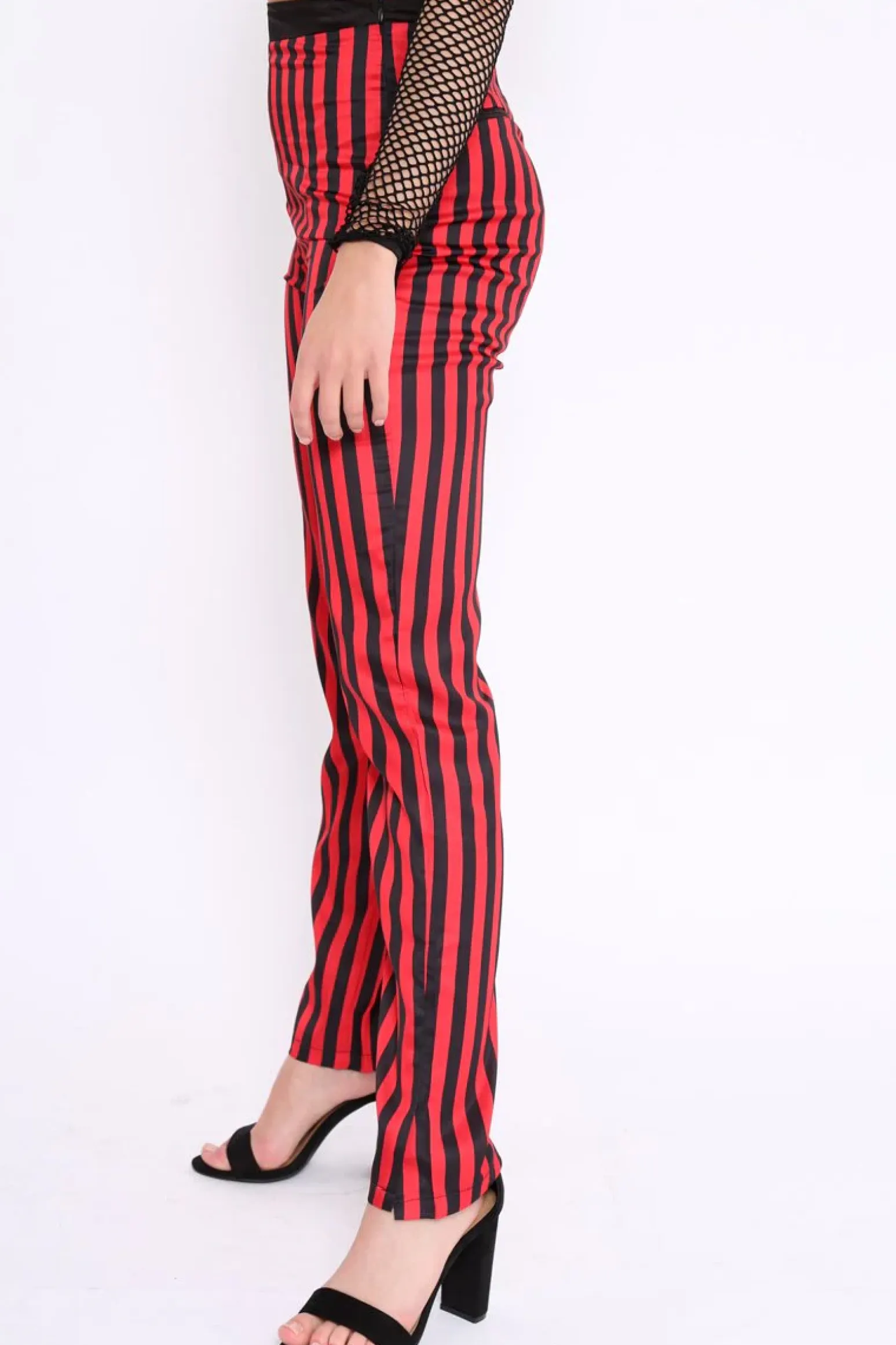 Rebellious Fashion Red And Black Stripe Satin Trousers - Elorah