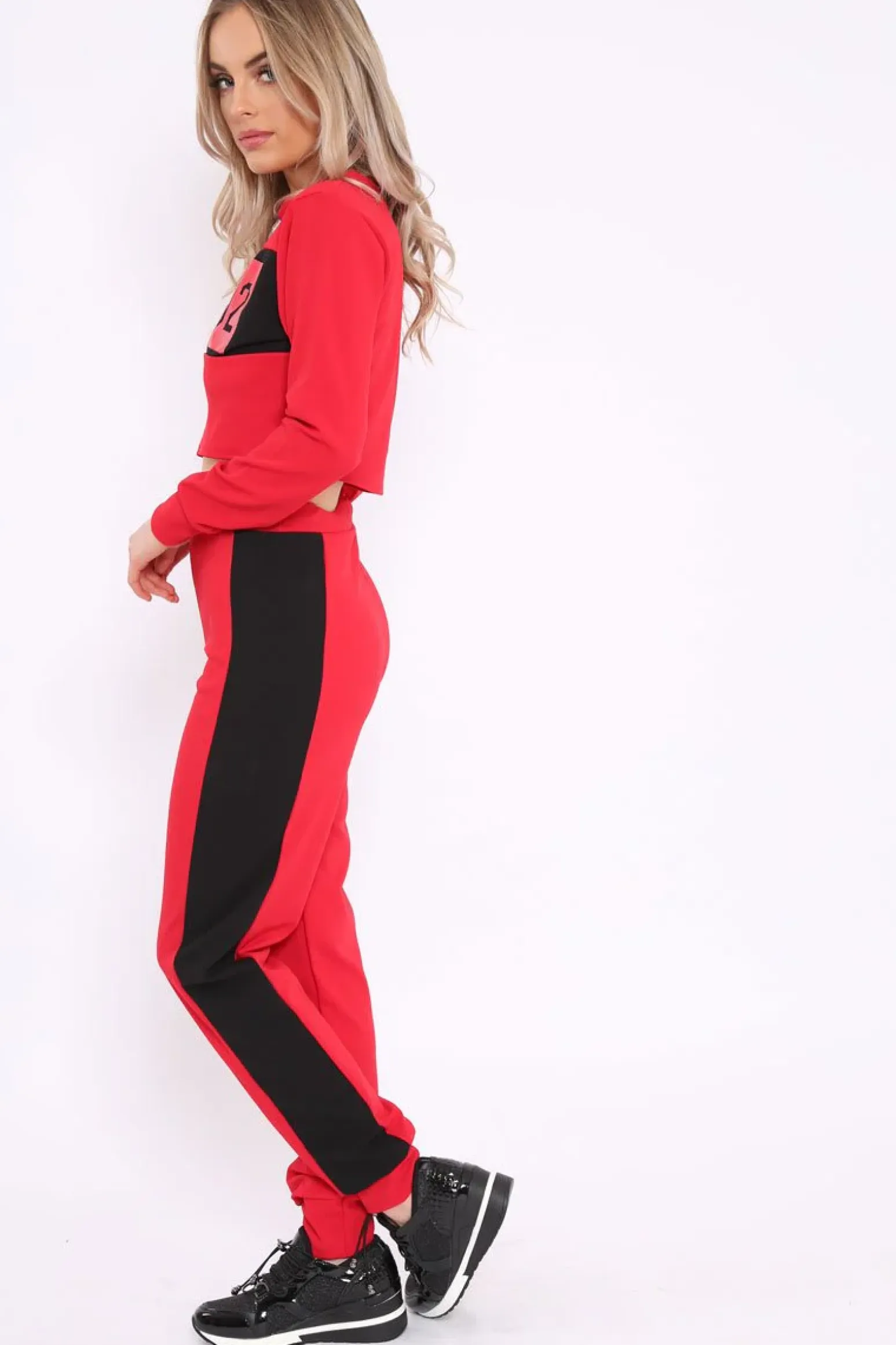 Rebellious Fashion Red And Black USA Side Stripe Tracksuit - Simmy