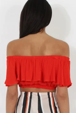 Rebellious Fashion Red Bardot Crop Top - Adelaide