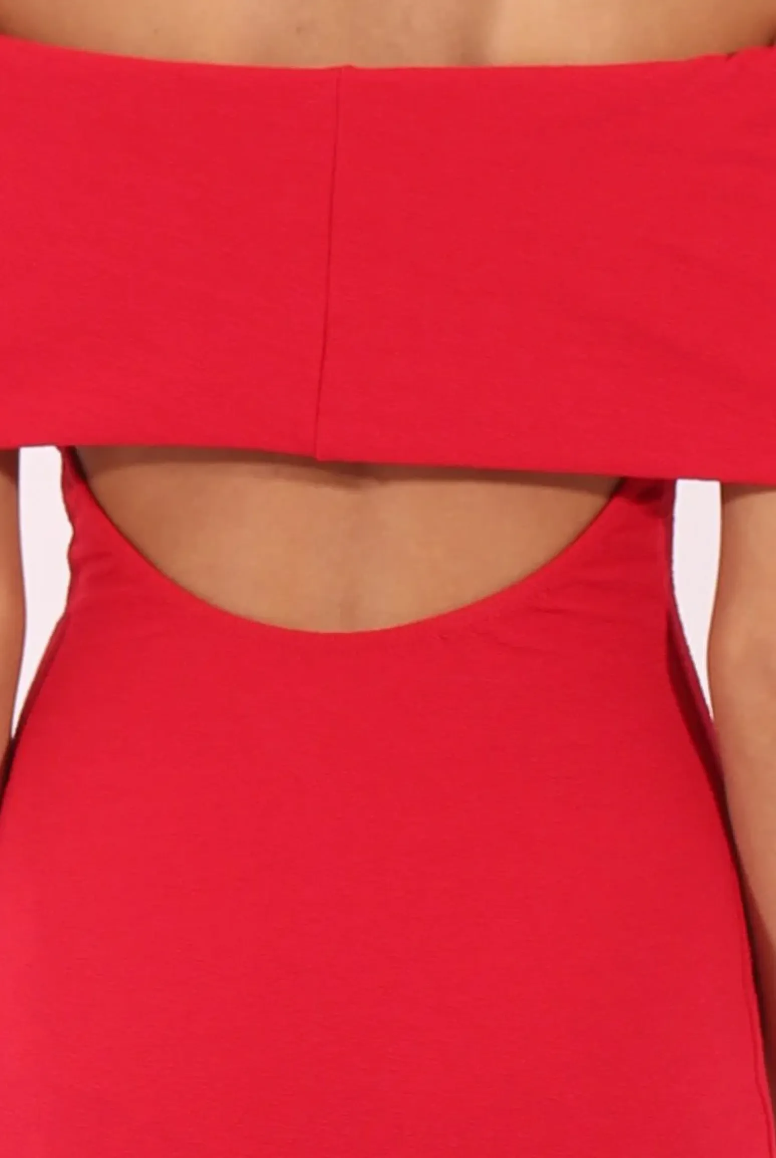 Rebellious Fashion Red Bardot Frill Open Back Midi Dress - Trish