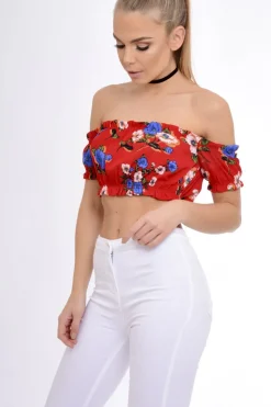 Rebellious Fashion Red Bardot Gypsy Crop Top - Valentina