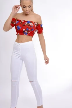 Rebellious Fashion Red Bardot Gypsy Crop Top - Valentina