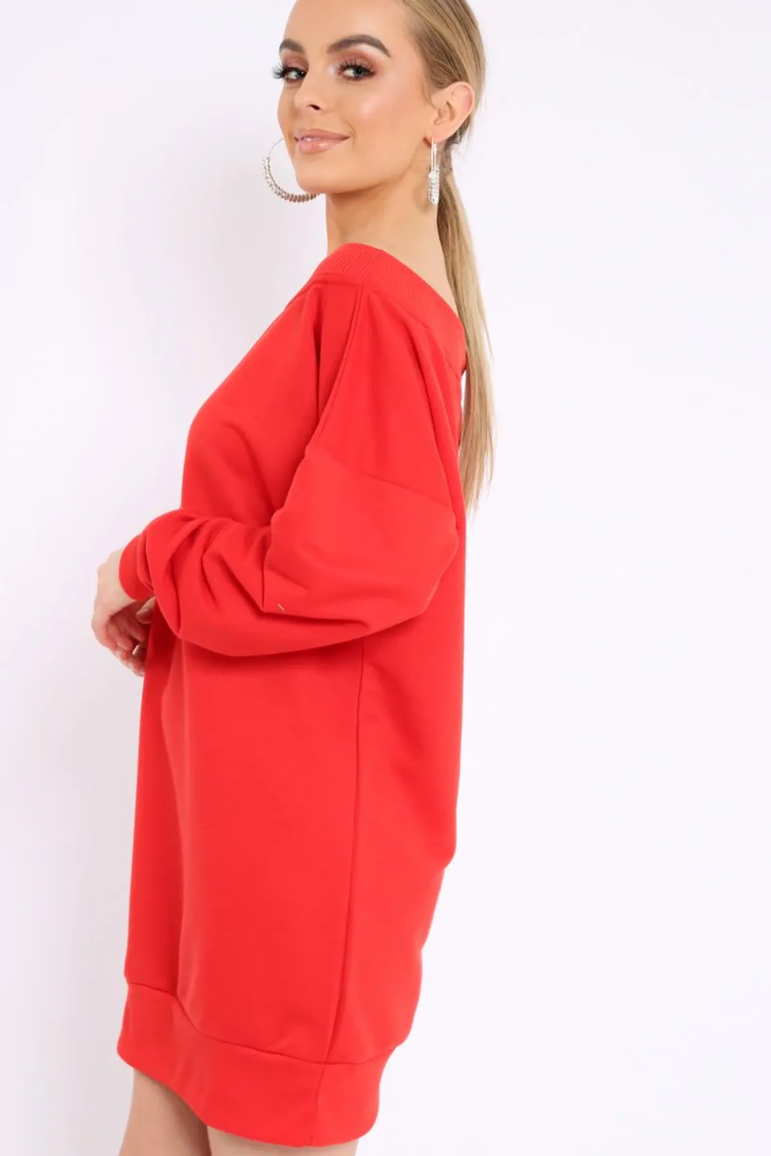 Rebellious Fashion Red Bardot Sweater Dress - Ariel