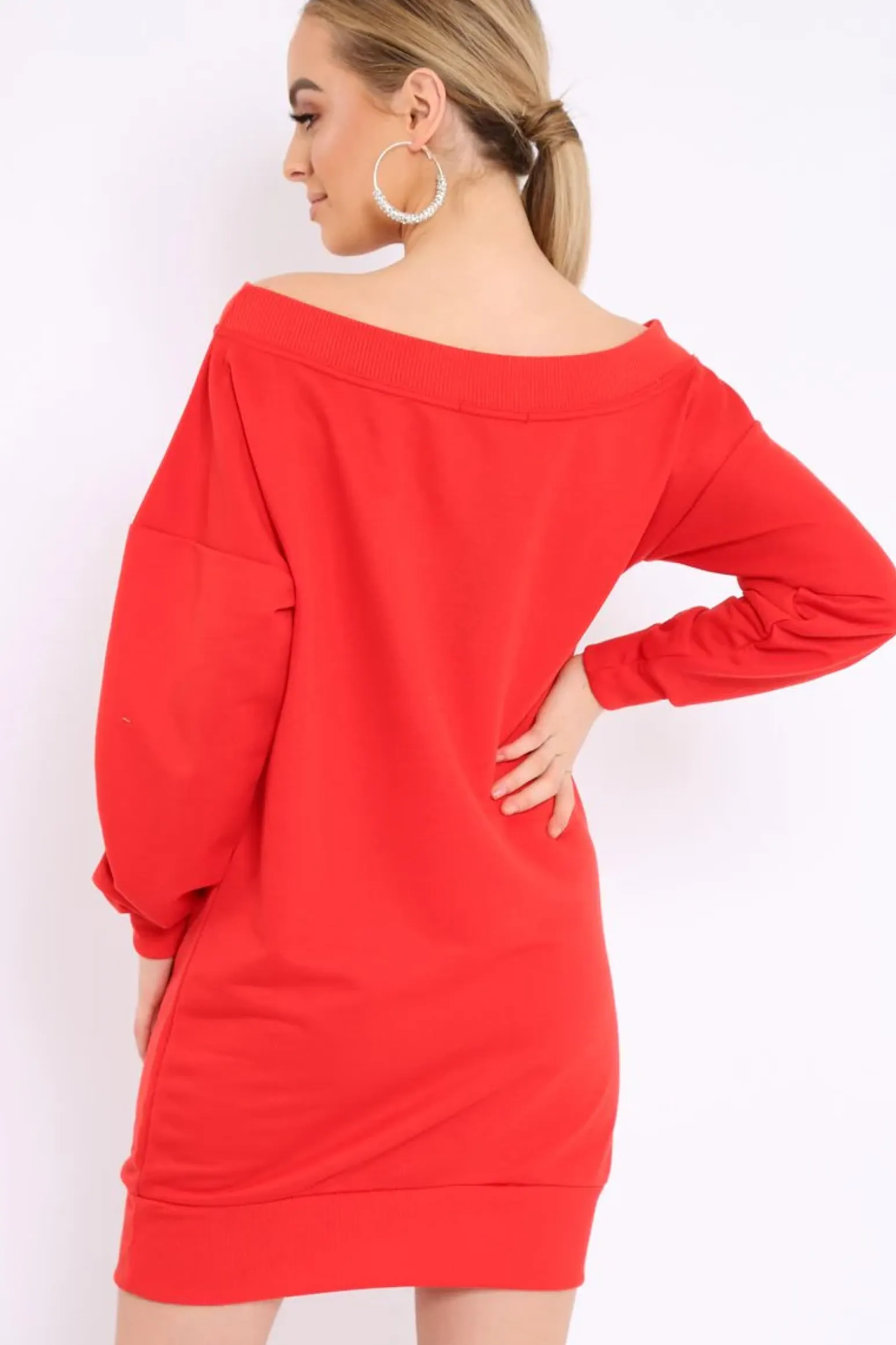 Rebellious Fashion Red Bardot Sweater Dress - Ariel