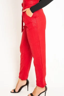 Rebellious Fashion Red Belted Croc Print Tapered Trousers - Aasia