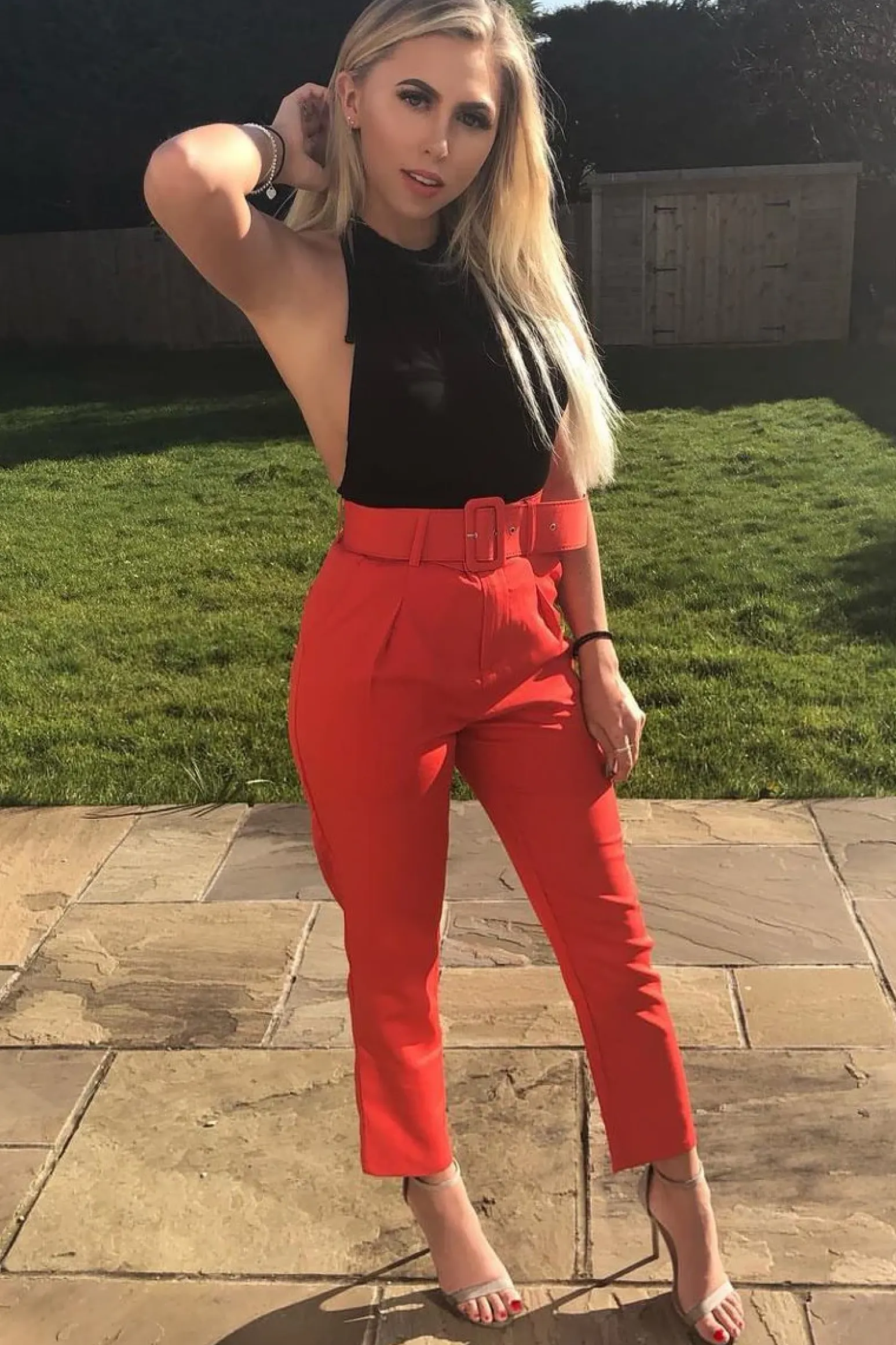 Rebellious Fashion Red Belted Tapered Peg Trousers - Jessika