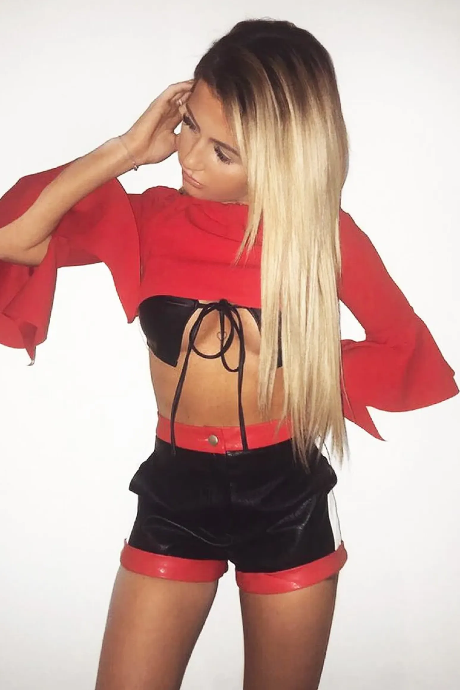Rebellious Fashion Red Black White Faux Leather Shorts - Daira