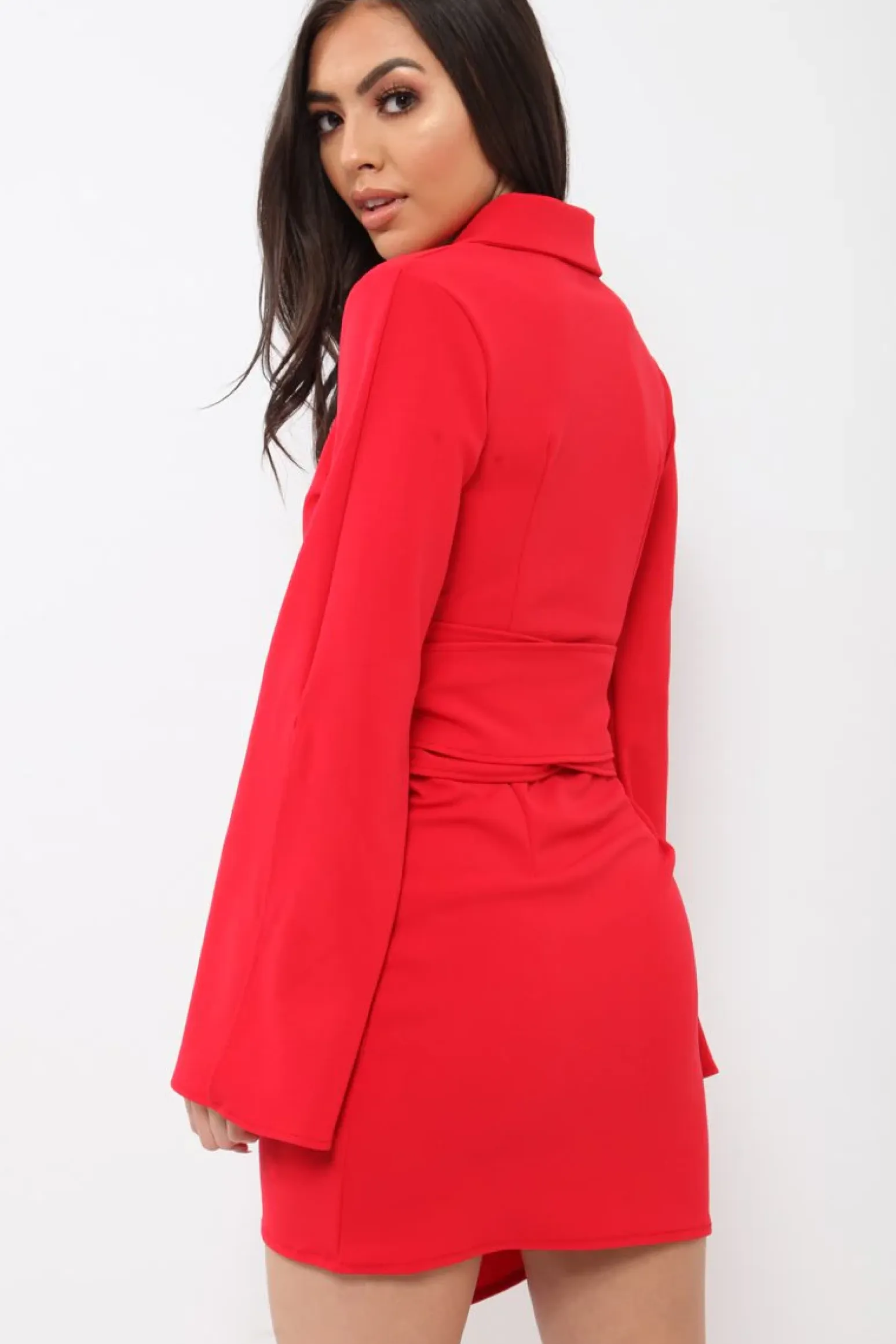 Rebellious Fashion Red Blazer Dress with Ring Belt Detail - Emilie